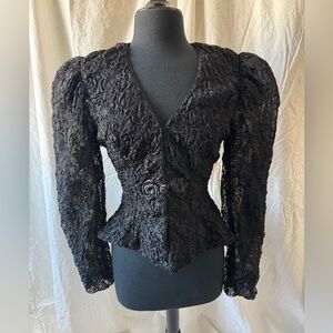Vintage Rouched Black Lace Women's Evening Jacket with Peplum